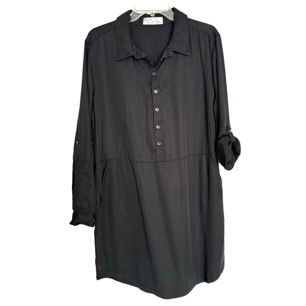 Time and Tru Women's L (12-14) Black Tencel Dress w/Pockets & Tabbed Sleeves